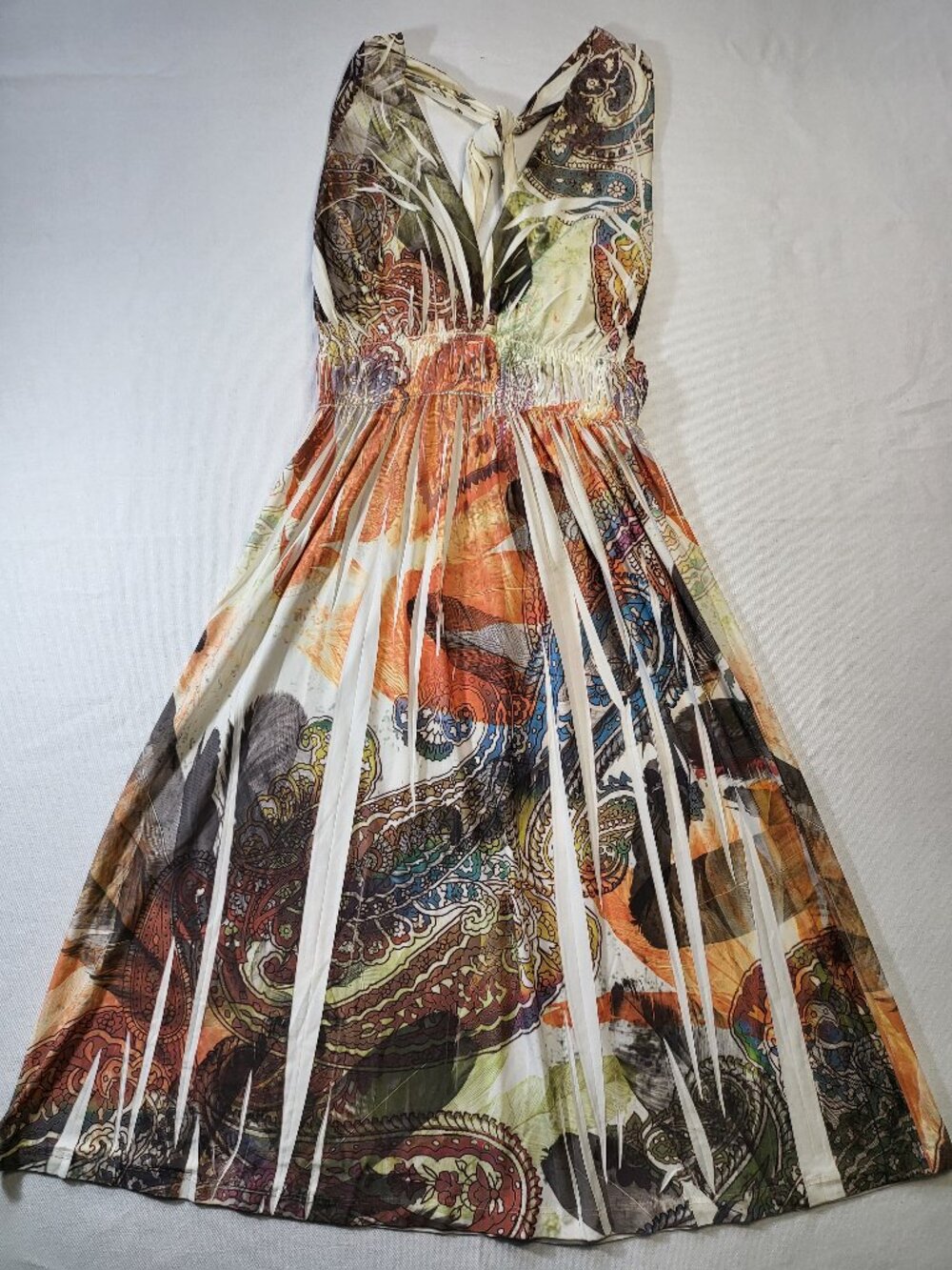 Kisses & Hugs Boho Paisley Halter Maxi Dress – Smocked Waist Size Small